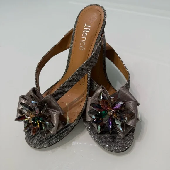 New J.Renee Crystal Embellished Slingback Heels‎ – Silver, Size 8.5M - Picture 4 of 6